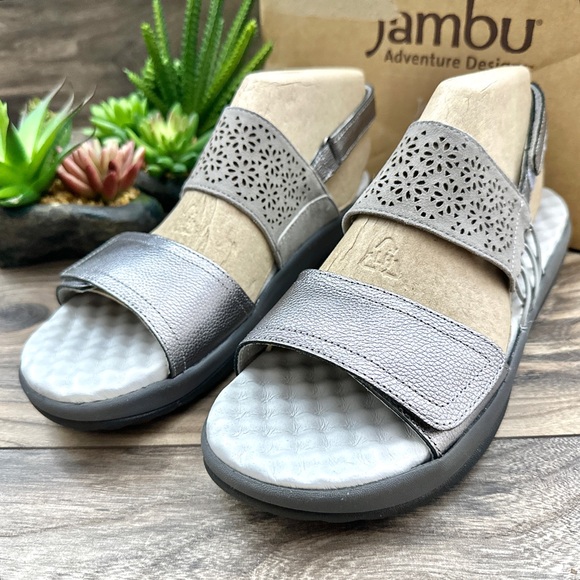 NIB Jambu Alba 9M 40 Wide Fit Slingback Rocker Platform Sandal Gunmetal Grey - Picture 3 of 12